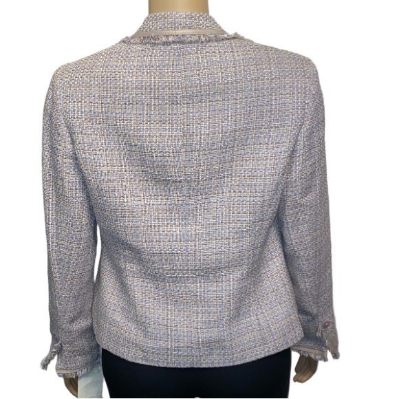 Rena Rowan Tweed Blazer Jacket Lavender Beige at the waist Fringe Edged size 8 - Picture 17 of 17